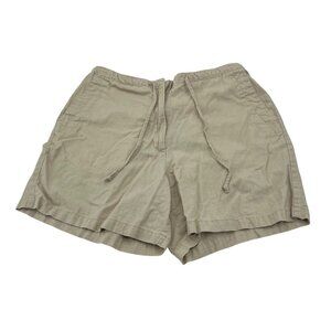 Eddie Bauer Women's‎ Linen Blend Elastic Waist Khaki y2k Drawstring Shorts Sz 12